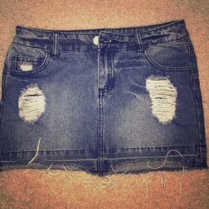 distressed denim skirt